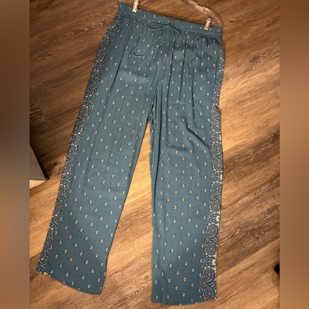 Time and Tru Teal Wide Leg Pants with Paisley Side Panel